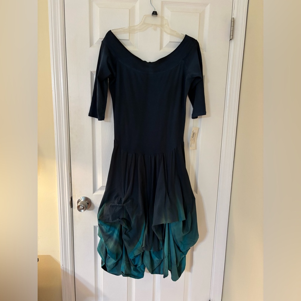 Luna Luz Woman’s Elegant Teal Ombre Dress NWT Large